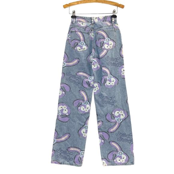 Bunny Rabbit Size M Jeans Wide Leg Flare High Waist Kawaii Bunny Anime Pastel - Picture 2 of 16